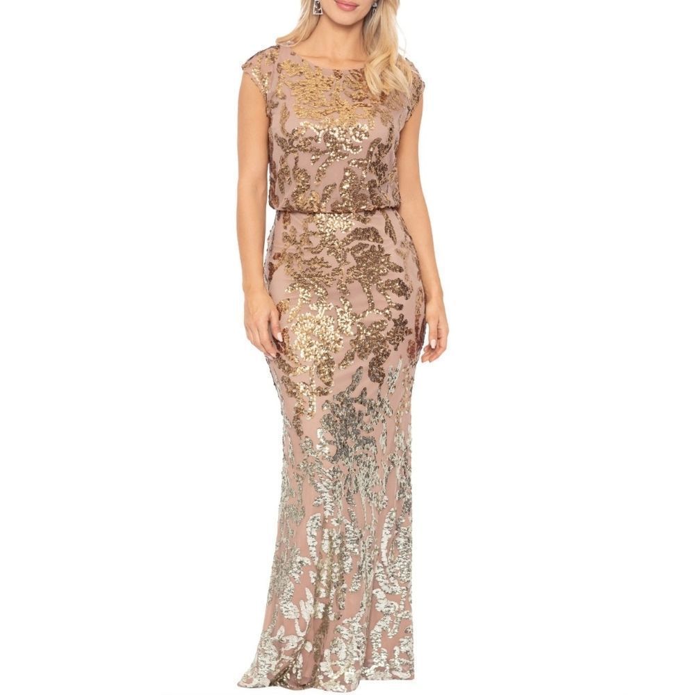 XSCAPE Ombre Sequin Blouson Gown in Caramel/ Gold  Size 14. Tag included
